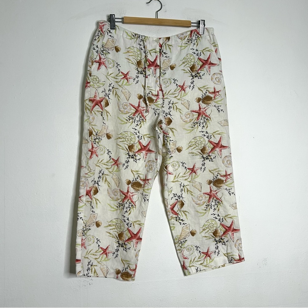 JM Collection Starfish and Shell Print Linen Pants